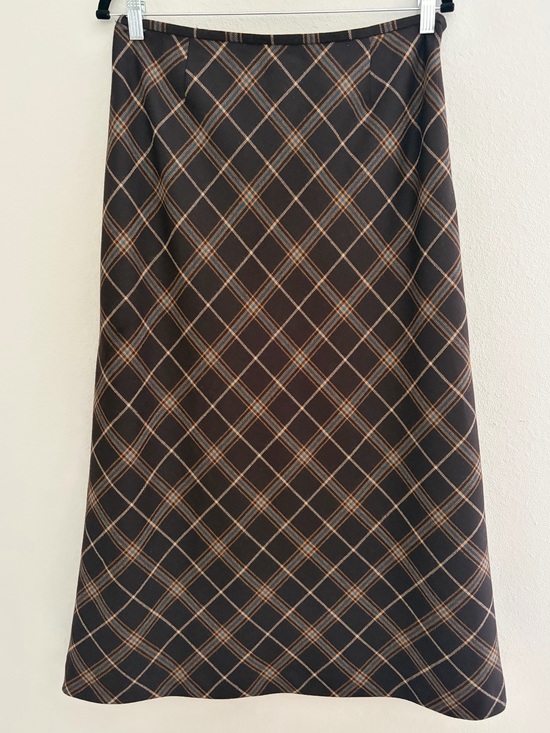 Dana Buchman Dresses & Skirts - Vintage Dana Buchman Chocolate Brown 100% Wool Plaid A-Line Maxi Skirt Hong Kong
